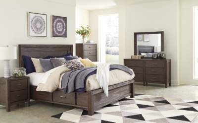 Dellbeck queen canopy bed deals with 4 storage drawers