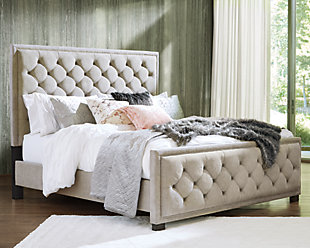 Bellvern Queen Upholstered Bed Ashley, Upholstered King Bed Frame With Headboard And Footboard