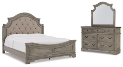 Lodenbay California King Panel Bed with Mirrored Dresser, Antique Gray