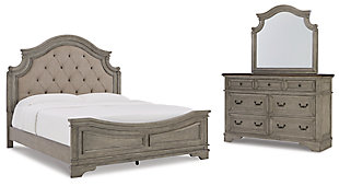 Lodenbay California King Panel Bed with Mirrored Dresser, Antique Gray, large