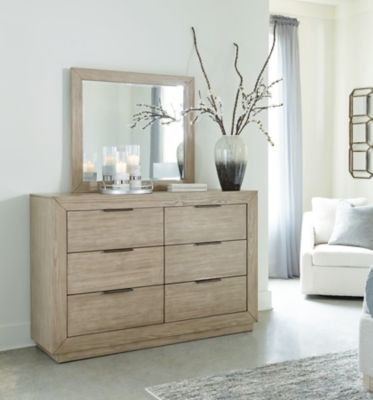 Hennington 6 Drawer Dresser and Mirror, Bisque