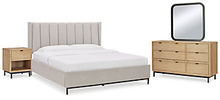 Freslowe King Upholstered Bed with Mirrored Dresser and Nightstand, White, large
