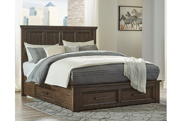 Johurst Queen Panel Bed With 4 Storage, King Bed Frame With Storage Drawers And Headboard