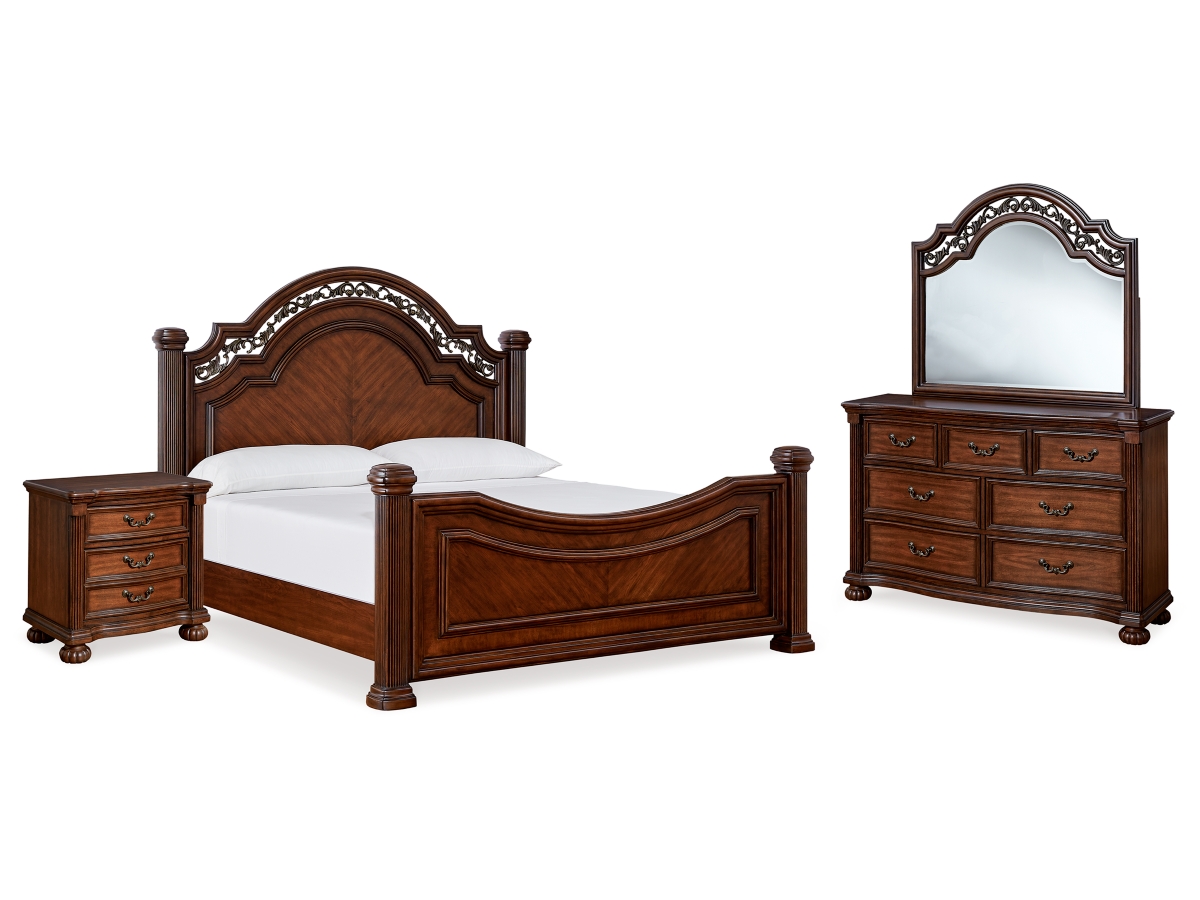 Lavinton Queen Poster Bed with Mirrored Dresser and Nightstand