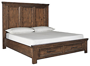 Royard Queen Panel Bed with 2 Storage Drawers, Warm Brown, large