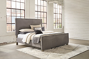 Krystanza Queen Upholstered Panel Bed, Weathered Gray, rollover