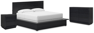 Londer California King Panel Bed with Dresser and Nightstand, Black, large