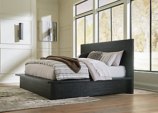 Londer California King Panel Bed, Black, rollover