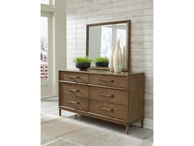 Roanhowe Queen Upholstered Bed with Mirrored Dresser and Nightstand | Ashley