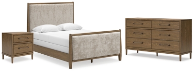 Roanhowe Queen Upholstered Bed with Dresser and Nightstand, Brown, large