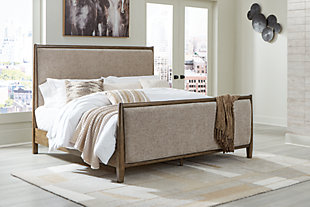 Roanhowe California King Upholstered Bed, Brown, rollover