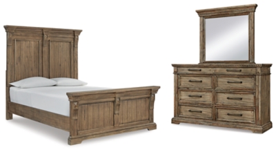 Markenburg Queen Panel Bed with Mirrored Dresser, Brown