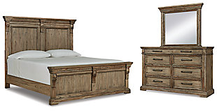 Markenburg California King Panel Bed with Mirrored Dresser, Brown, large