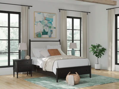 Portdown Queen Upholstered Panel Storage Bed, Black, rollover