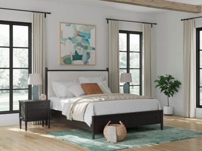 Portdown California King Upholstered Panel Storage Bed, Black, rollover