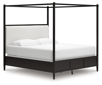 Portdown California King Upholstered Canopy Bed, Black, large