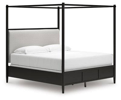 Portdown King Upholstered Canopy Bed, Black, large