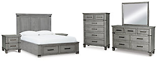 Russelyn Queen Storage Bed with Mirrored Dresser, Chest and 2 Nightstands, Gray, large