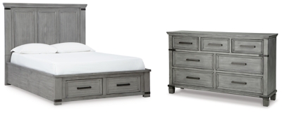 Russelyn Queen Storage Bed with Dresser, Gray