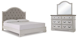 Brollyn King Upholstered Panel Bed with Mirrored Dresser, Two-tone, large