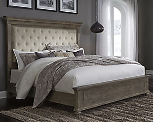 Johnelle California King Upholstered Panel Bed, Beige, rollover