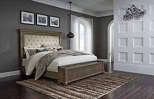 Johnelle California King Upholstered Panel Bed with Storage, Gray, rollover