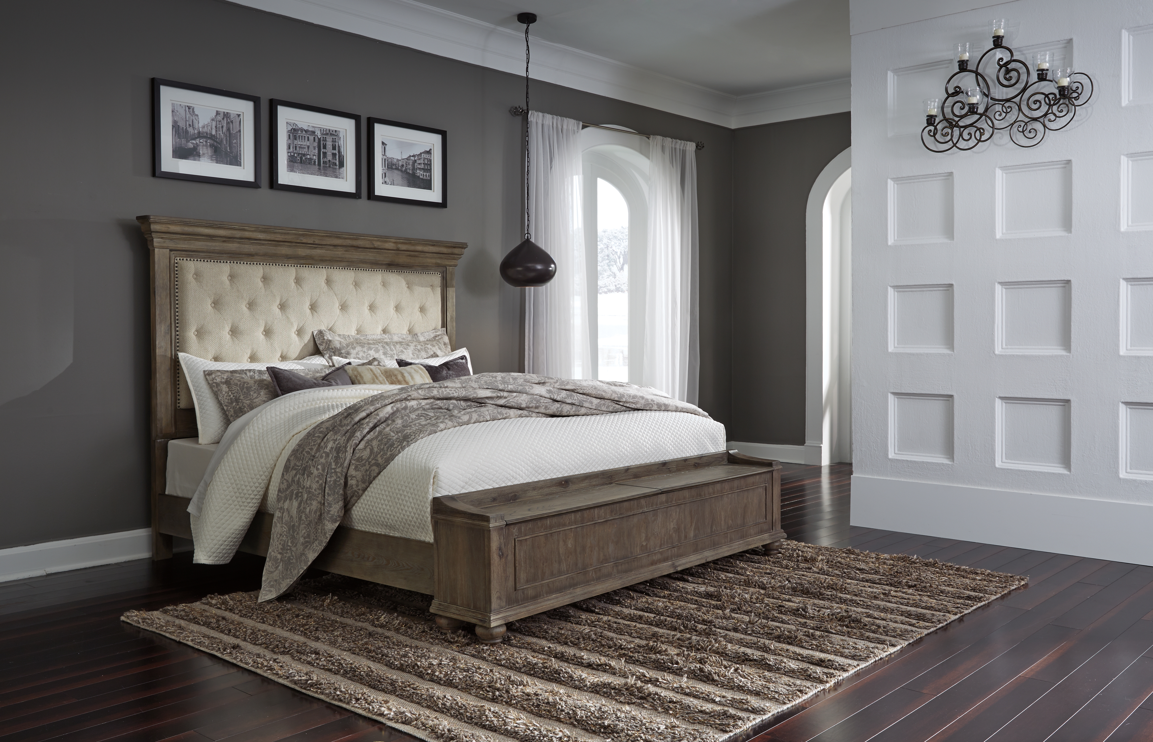 Johnelle King Upholstered Panel Bed with Storage Mackenzie Furniture