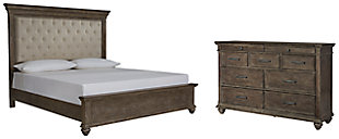 Johnelle California King Upholstered Panel Bed with Dresser, Beige, large