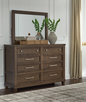 Hillcott 8 Drawer Dresser with Mirror, Dark Brown