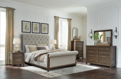 B778B4 Hillcott Queen Upholstered Bed, Dark Brown sku B778B4