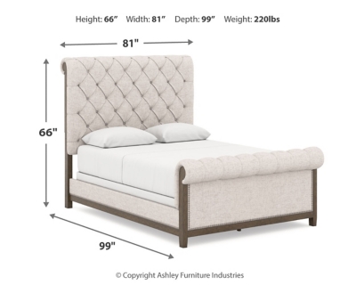 Hillcott Queen Upholstered Bed, Dark Brown, large