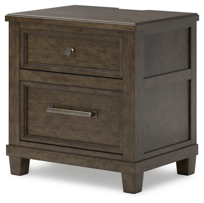 2-Drawers Nightstand with Tapered Feet and Metal Hardware Pulls, Sturdiness Wood Frame, Bedroom/Living Room Furniture - Dark Grey