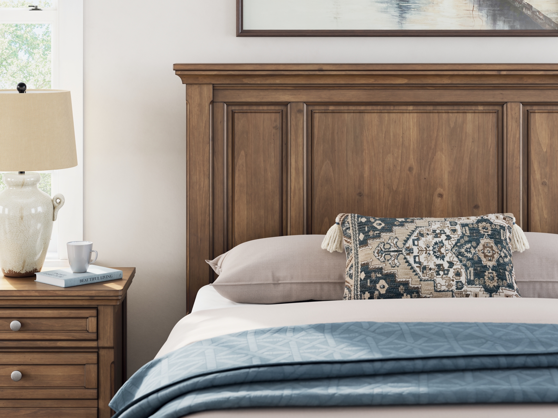 Image 1 of Vandenmore Queen Panel Bed with Mirrored Dresser, Chest and 2 Nightstands