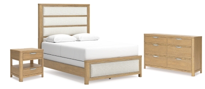 Rencott Queen Upholstered Bed with Dresser and Nightstand, Light Brown, large