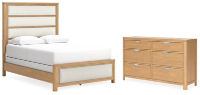 Rencott Queen Upholstered Bed with Dresser, Light Brown, large