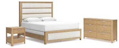 Rencott King Upholstered Bed with Dresser and Nightstand, Light Brown, large