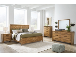 Takston King Panel Bed with Mirrored Dresser, Chest and 2 Nightstands