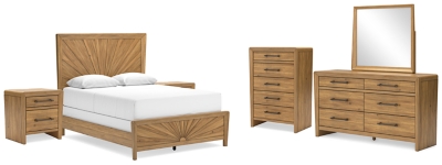 Takston Queen Panel Bed with Mirrored Dresser, Chest and 2 Nightstands ...