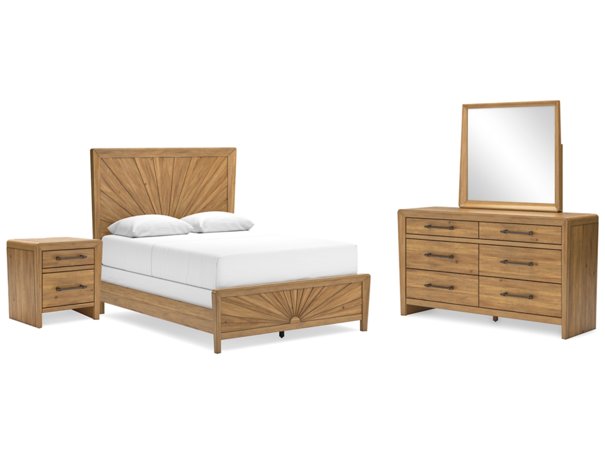 Takston Queen Panel Bed with Mirrored Dresser and Nightstand | Ashley