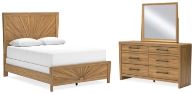 Takston Queen Panel Bed with Mirrored Dresser | Ashley