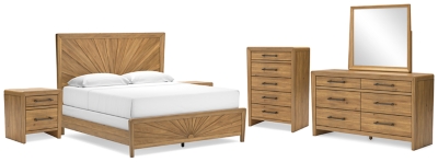 Takston King Panel Bed with Mirrored Dresser, Chest and 2 Nightstands ...