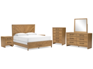 Takston King Panel Bed with Mirrored Dresser, Chest and 2 Nightstands