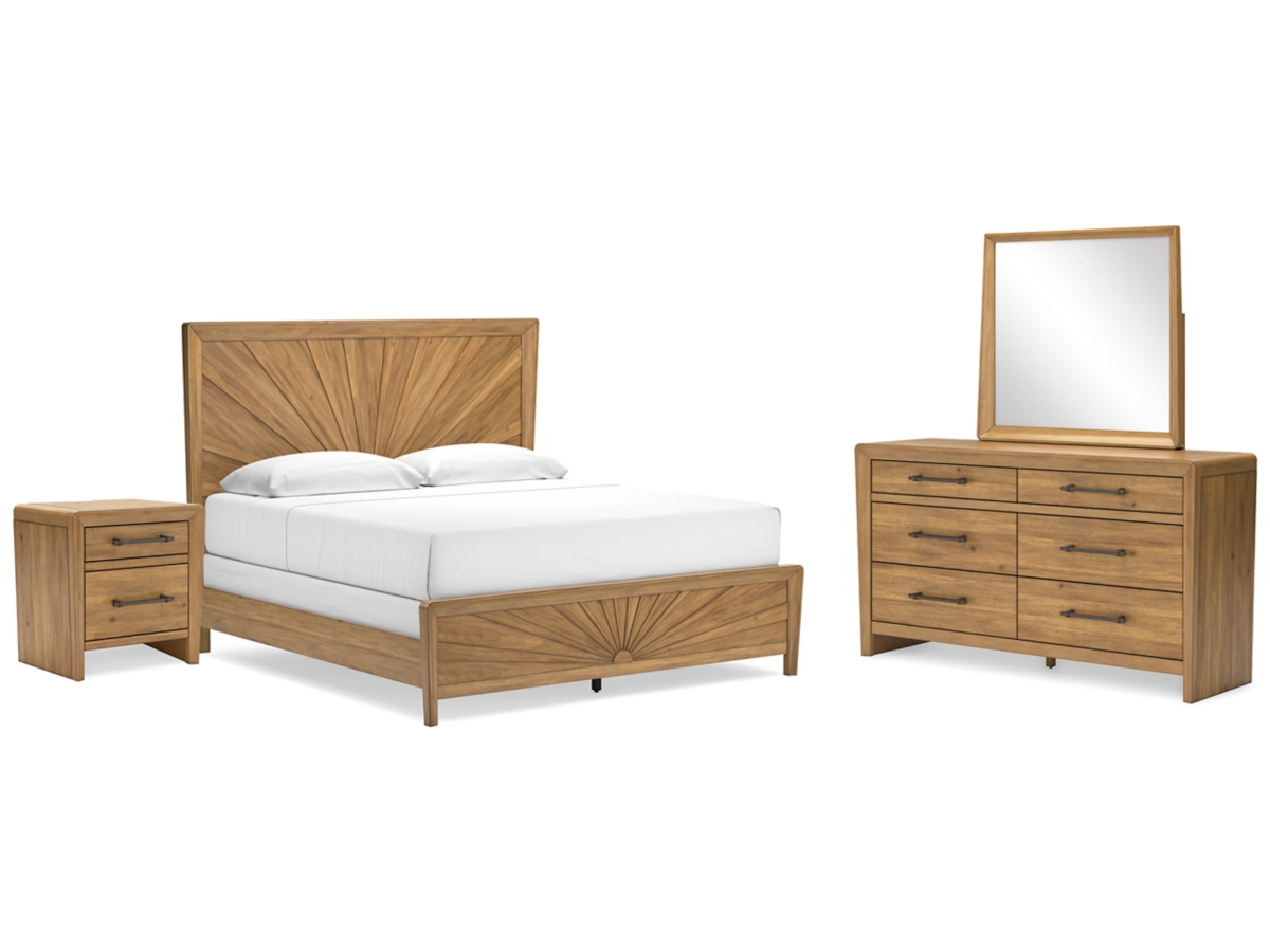 Takston King Panel Bed with Mirrored Dresser and Nightstand | Ashley