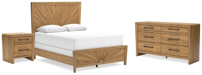 Takston Queen Panel Bed with Dresser and Nightstand, Light Brown, large