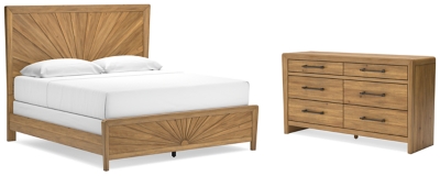 Takston King Panel Bed with Dresser, Light Brown, large