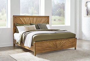 Takston California King Panel Bed, Light Brown, rollover