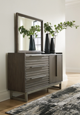 APK-B786-DM Arkenton 3 Drawer Dresser with Cabinet and Mirror, sku APK-B786-DM