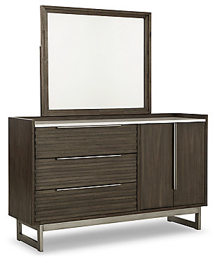 Arkenton 3 Drawer Dresser with Cabinet and Mirror