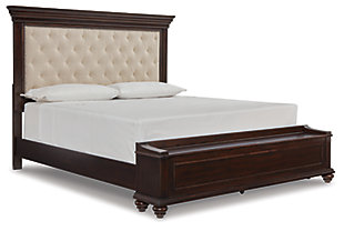 Brynhurst California King Upholstered Bed with Storage Bench, Dark Brown, large