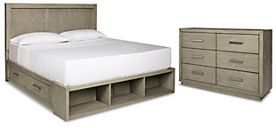 Fawnburg Queen Panel Bed with Storage with Dresser, Gray, large